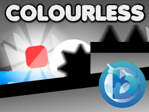 Colourless platformer logo cover featuring black white gray aesthetic no color