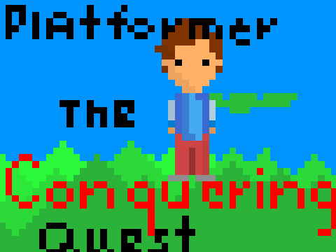 Conquering Quest platformer logo - Finn the adventurer on treasure hunting journey