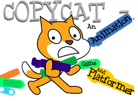 Copycat platformer simulation title screen with SirScratchCat and Scratch Cat