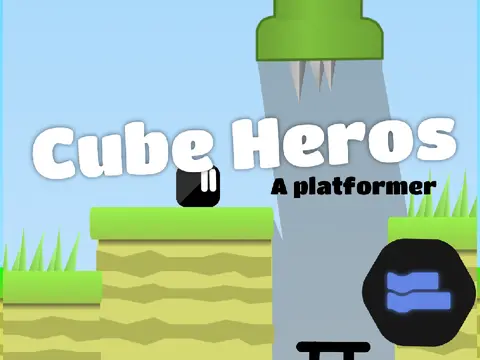 Cube Heroes Platformer game logo featuring cube character