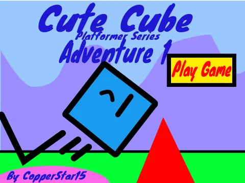 Cute Cube Adventure 1 logo cover featuring Cute Cube character and peaceful hill terrain