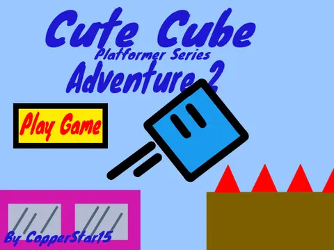 Cute Cube Adventure 2 logo - adorable cube character in city setting