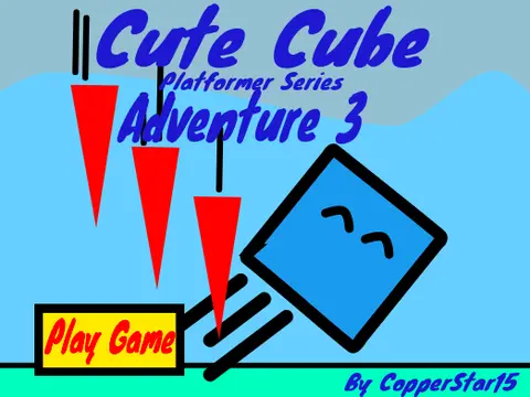 Cute Cube Adventure 3 logo - cute cube exploring frozen Cube Land terrain