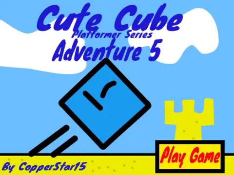 Cute Cube Adventure 5 logo featuring cute cube character at beach setting