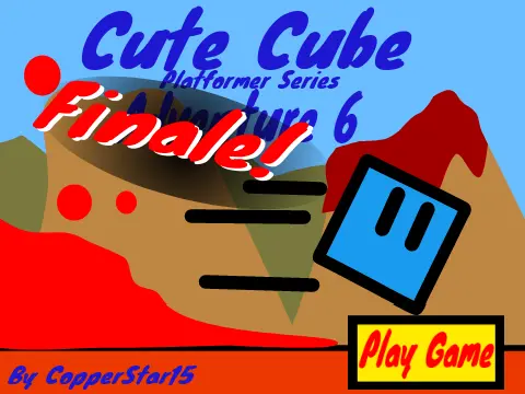 Cute Cube Finale platformer logo featuring cute cube in lava volcano environment