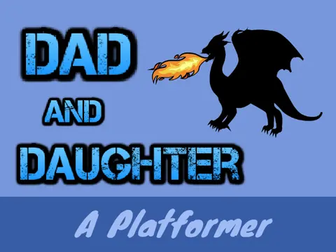 Dad and Daughter platformer logo - father's day tribute with blue monochromatic shadow theme