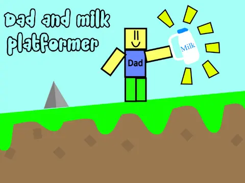 Dad and milk platformer game logo featuring dad character going to get milk meme