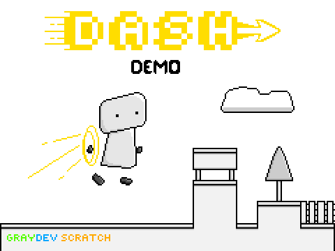 Dash demo platformer logo with speed lines and dash action effect