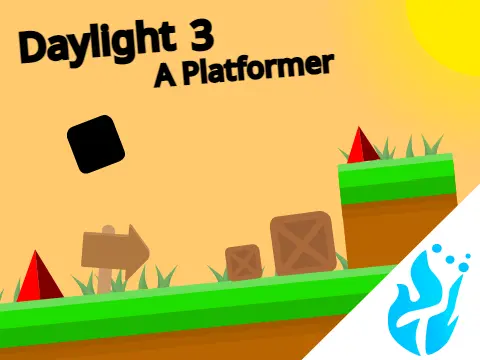 Daylight 3 platformer logo cover featuring trampolines, spikes, and mountainous backdrop