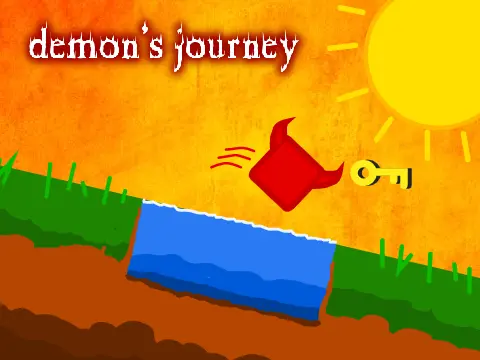Demon's Journey scrolling platformer logo - demon ascending ladder to heaven