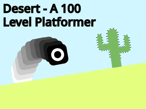 Desert 100 level platformer logo cover featuring desert landscape with cacti