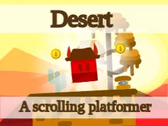 Desert themed scrolling platformer logo with cactus and sand dune background