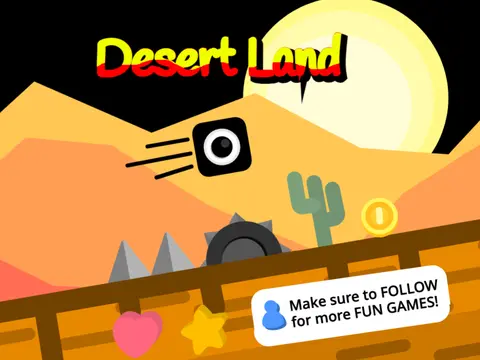 Desert Land scrolling platformer logo with desert theme and cacti