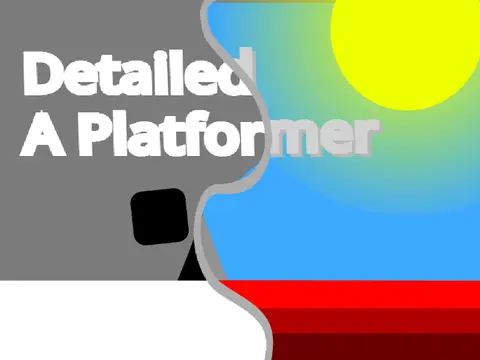 Detailed A Platformer logo cover featuring cube in blank world with detail restoration theme