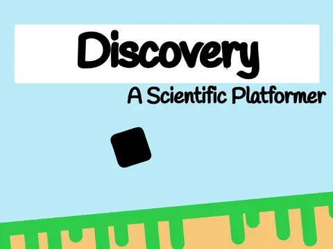 Discovery scientific platformer logo cover featuring laboratory and platformer fusion