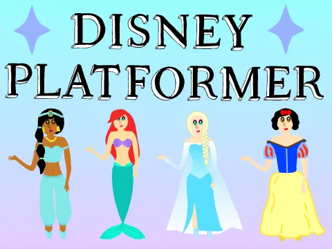 Logo for Disney Platformer game featuring multiple princesses