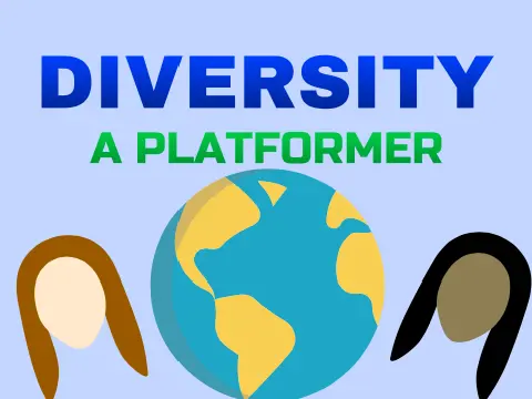 Diversity platformer logo cover with positive message and colorful community art