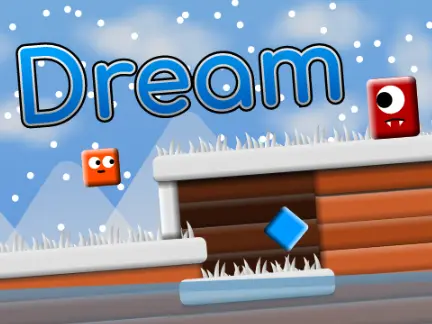 Dream platformer logo cover featuring ore collection and snow effects