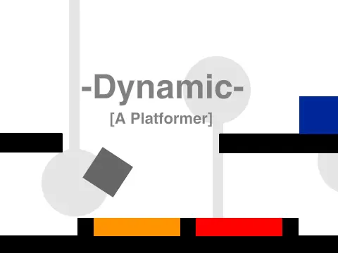 Dynamic platformer logo cover featuring color coded level design with blue door and orange blocks