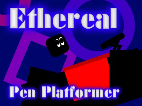 Ethereal pen platformer logo with nebula and abstract art style