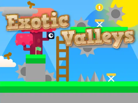 Exotic valleys scrolling platformer logo with exotic landscape and parallax art