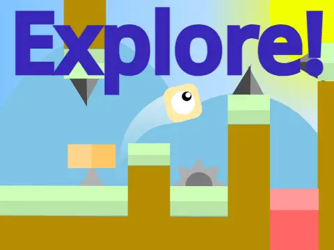 Explore A Platformer v2 title art with lava and spike hazard warnings