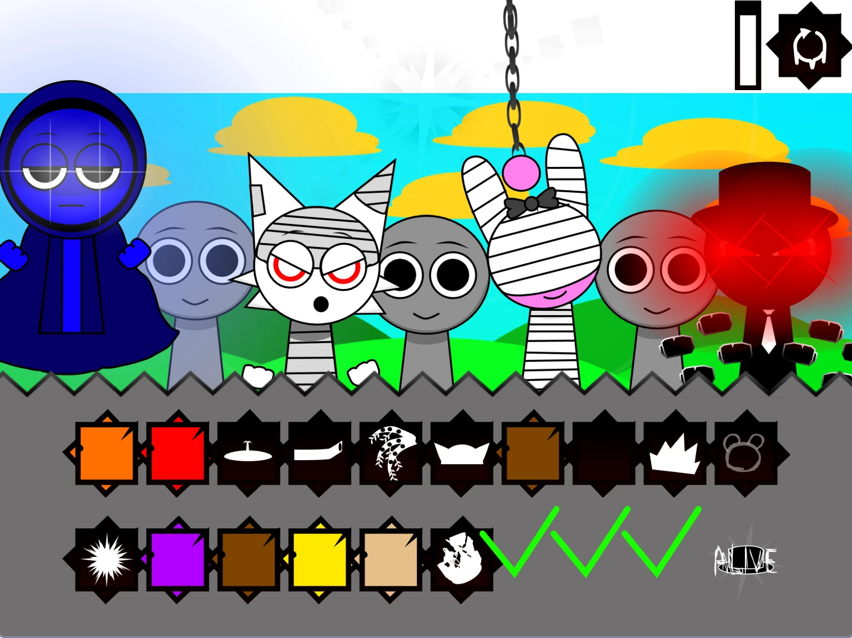 Fanmade Sprunki Definitive Phase 9 Alive sound selection menu