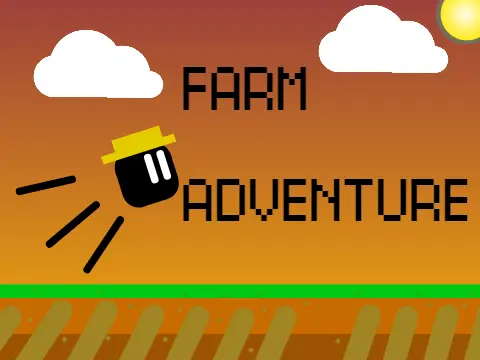 Farm Adventure scrolling platformer logo cover featuring farmer lost in woods and farm theme
