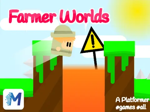 Farmer Worlds platformer game logo with farming theme