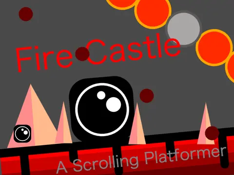 Fire Castle scrolling platformer logo - fiery fortress theme with castle silhouette