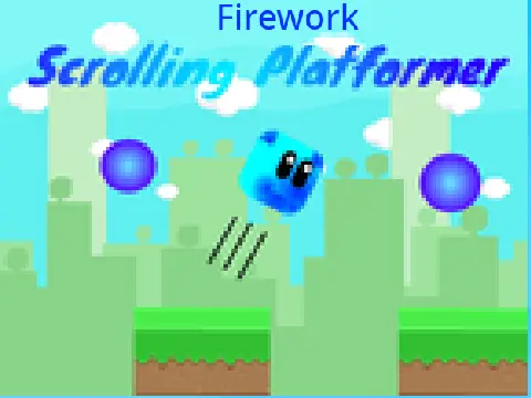 Firework scrolling platformer logo - fireworks themed platform adventure with 6 levels