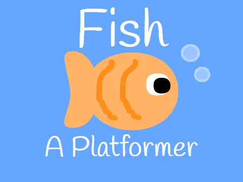 Fish platformer logo featuring aquatic theme and plastic avoidance message