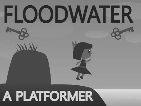 Monochromatic scene from the Floodwater platformer game featuring water and platforms