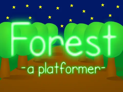 Forest platformer logo cover featuring dark woodland theme with water hazards