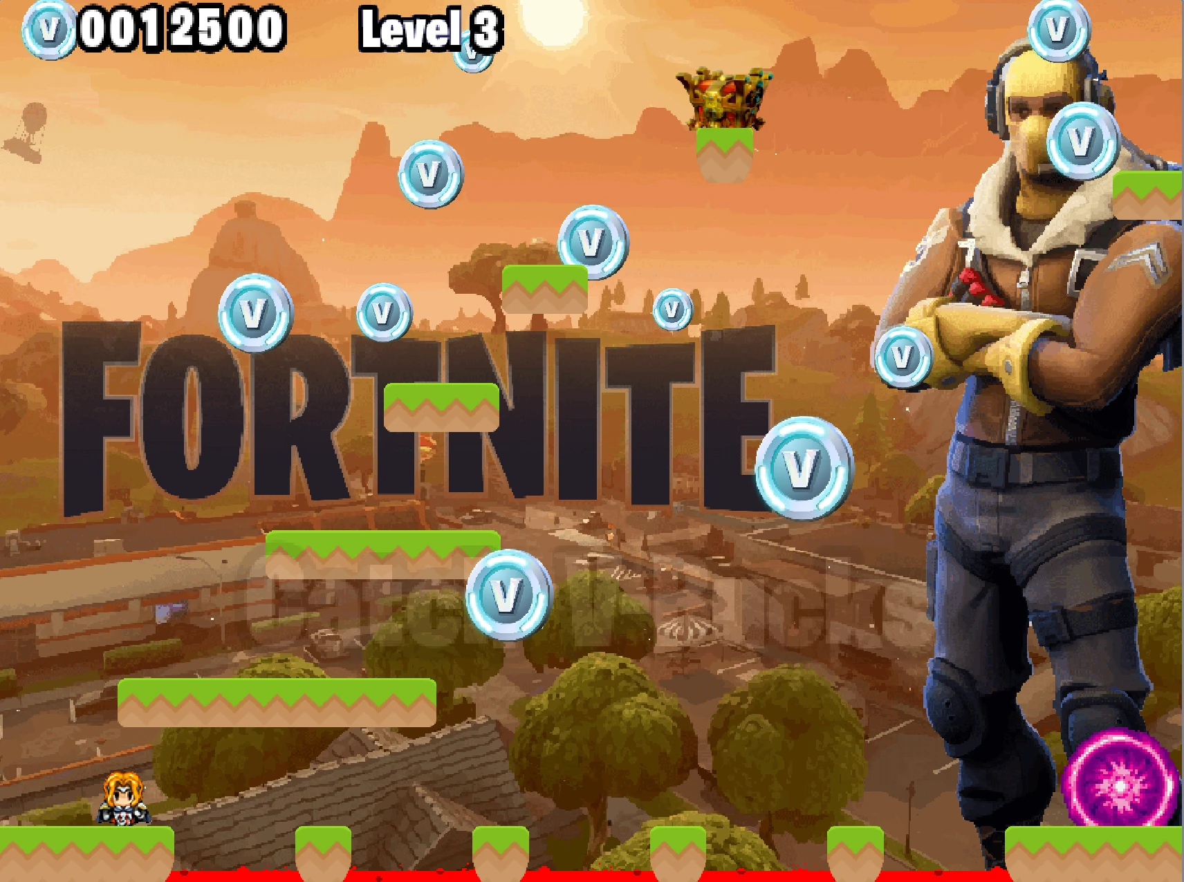 Fortnite Platformer screenshot showing item collection and enemies