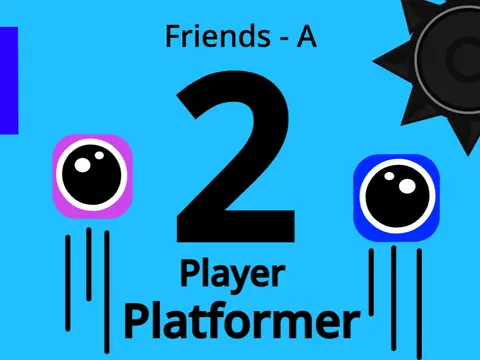 Friends 2 player platformer logo cover featuring purple and blue characters cooperating on portals