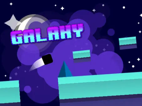 Galaxy scrolling platformer logo cover featuring cosmic background and platformer obstacles