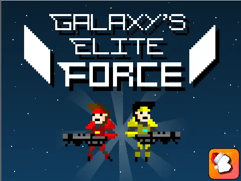 Galaxy's Elite Force space platformer logo - G.E.F shuttle under attack