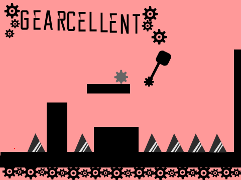 Gearcellent platformer logo with gear and block character design