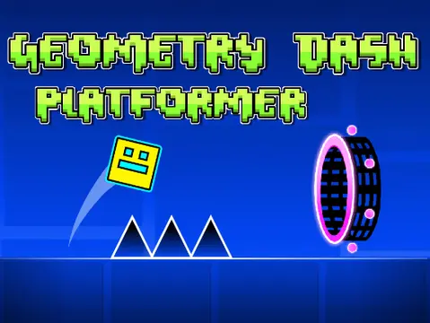 Geometry Dash platformer fan game logo with cube and ship icons