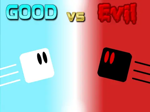 Good vs Evil a platformer mobile friendly logo with black and white side by side themes
