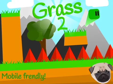 Grass 2 a mobile platformer logo featuring green grass and red spike hazards