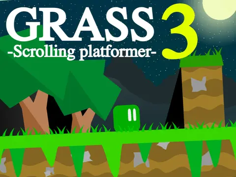 Grass 3 scrolling platformer logo cover featuring grass theme and checkpoint system