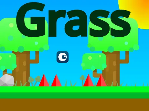 Grass mobile friendly platformer logo cover featuring grassy landscape and trampoline
