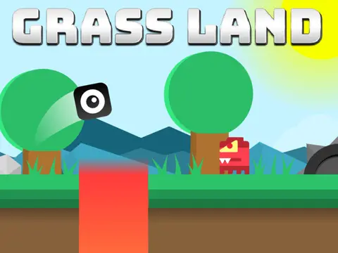 Grass Land mobile platformer logo cover featuring grassy landscape with trees and sun