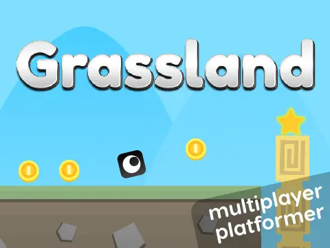 Grassland multiplayer platformer logo - 10-player scrolling adventure with shop system