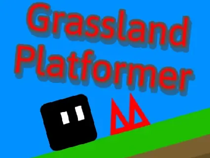 Grassland platformer logo featuring cube character in grassy environment