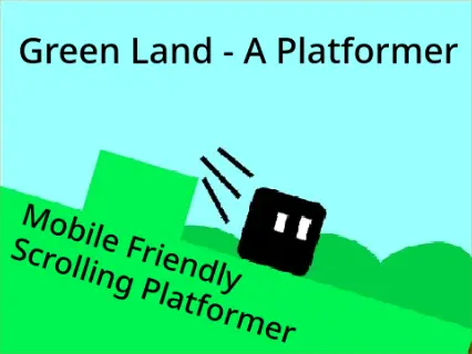 Green Land platformer logo - Cube character in green forest environment