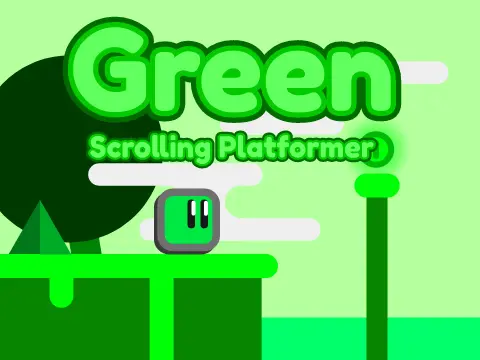 Green themed scrolling platformer logo with grass blocks and platform tiles