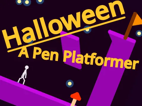 Halloween 100 pen platformer logo cover featuring stickman with inverse kinematics and slime hazards